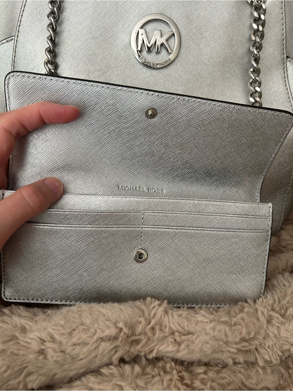 Michael Kors Metallic Silver Saffiano Tote with Matching Wallet - Picture 16 of 16